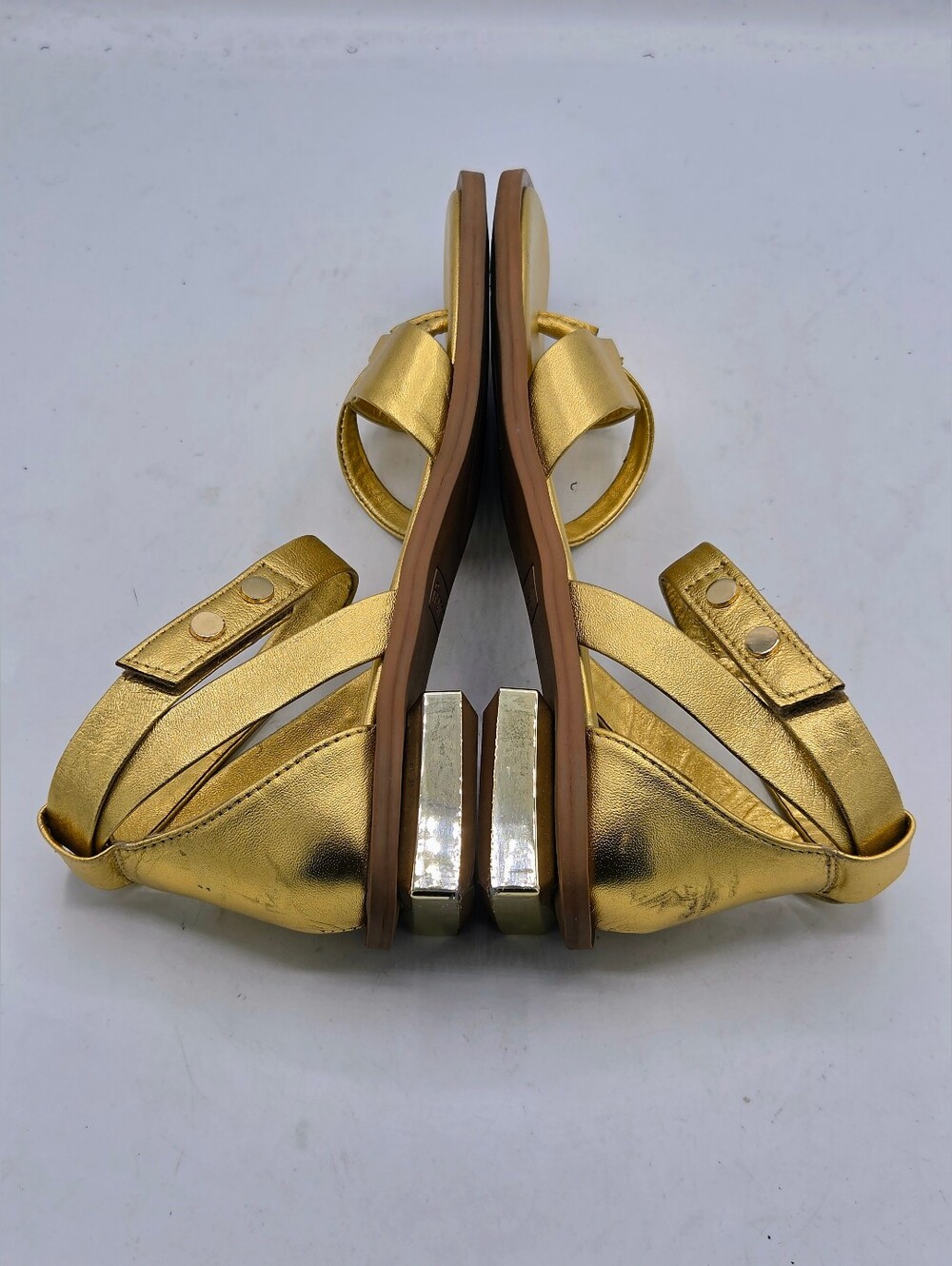 Franco Sarto Gold Metallic Parker Square Toe Flat Sandals Size 8.5M - Picture 10 of 16